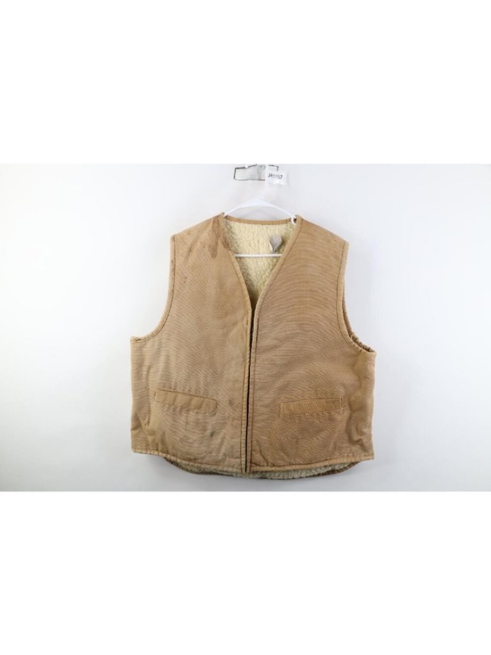 Vtg 80s Carhartt Mens XL Thrashed Fleece Lined Canvas Vest Jacket Duck Brown USA